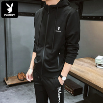 Playboy hooded long-sleeved sweater Mens spring and autumn fashion brand clothing loose casual cardigan zipper jacket