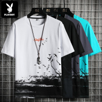 Flowers Playboy Summer Short Sleeve T-Shirt Male Thin Section Ice Silk Sensation Pure Cotton Ins Tide Cards Casual Half Sleeves Clothes Compassionate