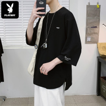 Flower Playboy Short Sleeve T-Shirt Male Summer Trend Ins Port Wind Pure Cotton 70% Mid-Half Sleeve Compassionate Clothing Tide Card