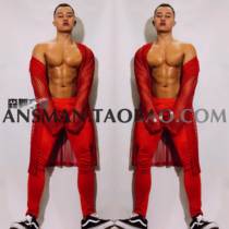 GOGO atmospheric bar nightclub ds mens performance performance costume Red party perspective sexy performance costume