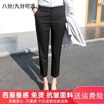 Spring and Autumn Womens Eight-Nine West Pants High-waisted Pants Womens Pipe Pants Slim Non-iron Black Pants Pure Suit Fabric