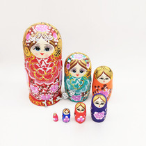 Seven Floors Red Gold Silk Russian Set Dolls Wooden Toy Craft Gift Wish Doll Lovers Birthday Gifts
