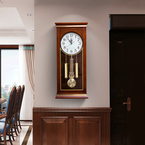 European music timekeeping wall clock home living room desktop clock New Chinese solid wood clock Creative mute quartz clock