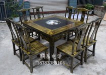 Factory antique carved marble hot pot table and chair induction cooker liquefied stove solid wood cabinet type Chongqing old hot pot table and chair