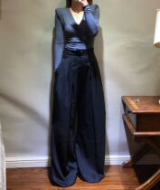 Gaoding heavy industry high waist wide leg pants double fold lace Autumn Winter wide leg pants 2021 suit pants show high and thin