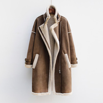 2021 autumn and winter New Korean suede coat womens long loose lamb wool cotton coat plus velvet padded cotton coat