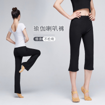 Dance pants female horn black autumn and winter thin yoga fitness practice pants high waist dancing clothing gymnastics dance pants