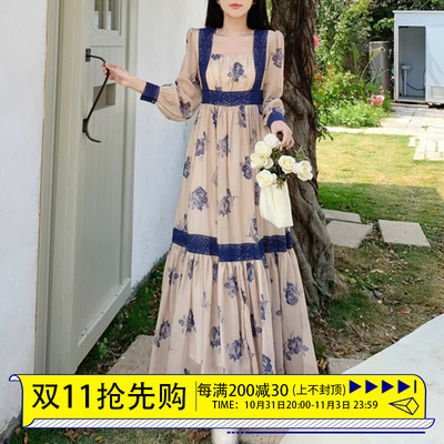 taobao agent Elegant autumn long skirt, retro dress, long sleeve, plus size