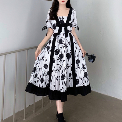 taobao agent Summer advanced small princess costume, dress, puff sleeves, floral print, plus size, high-quality style, with short sleeve, Lolita style