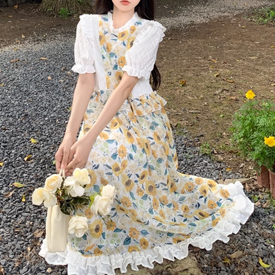 taobao agent Scarf, set, summer long skirt, dress for princess, plus size, with embroidery, Lolita style