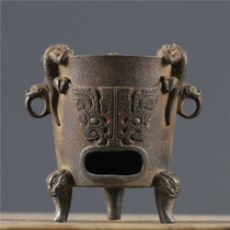 Antique Ancient Gameplay Iron Ware Animal Head Charcoal Fire Oven Imitation Ancient Cast Iron Cooking Tea Stove Chinese Classical Clubhouse Home Collection Pendulum