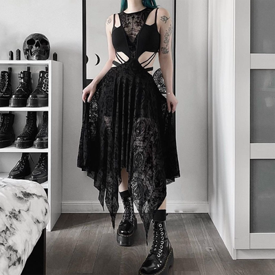 taobao agent Wannathis Gothic Dark Lace Hollow Dress Sexy Wear Skirt Sweet Sister Sister Wind Skirt