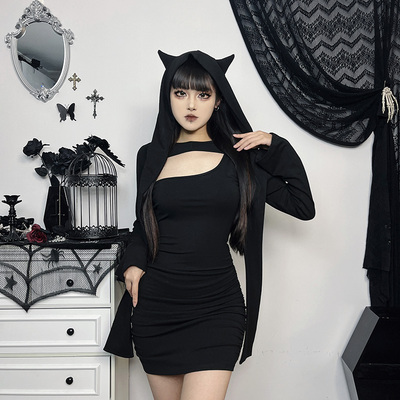 taobao agent Clothing, black dress, set, halloween, long sleeve, hip-accented