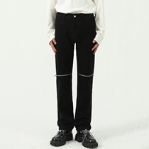 VK STUDIOS original breaking hole zipped jeans Ins trend loose straight drum pants small crowding high street wind pants
