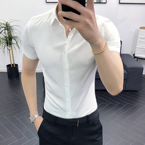 Shirt mens summer short-sleeved Korean version of the trend slim-fit handsome hair stylist half-sleeve shirt Ruffian handsome mens white shirt