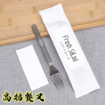 Thickened disposable fork fruit salad fork long handle takeaway plastic independent packaging high-grade western forks plus paper towels