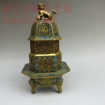 Antique Miscellaneous antique copper cloisonne octagonal smoker copper enamel elephant foot tower stove lion incense burner ornaments
