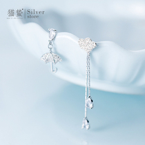 Cat sting S925 sterling silver diamond umbrella cloud earrings female Korean version of personality creative asymmetric earrings 2021 New Tide