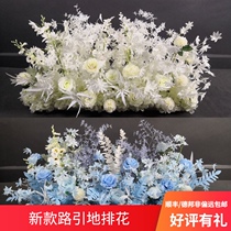 Wedding new wedding hall simulation floral catwalk red road lead flowers row row of flowers decorative long hanging flowers flower balls