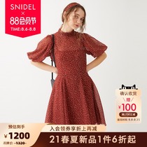 SNIDEL2021 early autumn new French sweet retro polka dot ribbon bubble sleeve dress SWFO214017