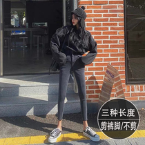 Plus velvet smoke gray large size jeans women 2021 autumn and winter high waist slim nine small foot pencil pants tide