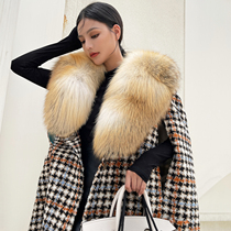 Flame Queen female star 2021 imported whole leather fox fur collar fur coat female woolen cloak coat