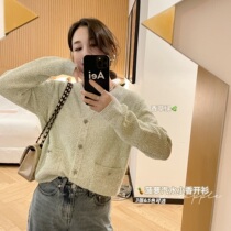 Pumpkin Valley Pinewood Grain small fragrant knit ~ Tsuen cotton knit cardiopoux rounded collar external wearing sweater spring female Z1055