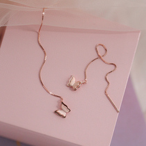 Small Z Youtasting 925 pure silver solid bilayer butterfly ear line rose gold shiny little fresh long and frosted earrings