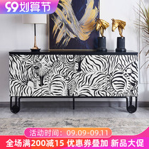 Modern simple light luxury black and white zebra pattern hand painted 1 8 meters porch Cabinet sideboard TV cabinet locker decoration