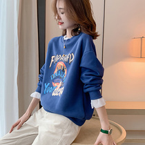 Klein Blue Sweater Women Europe Station 2021 Spring and Autumn New Korean version of loose thin long sleeve fake two-piece shirt