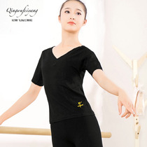 Red dance shoes dance clothes female adult double V-collar short-sleeved modern dance practice uniforms classical Chinese dance tops