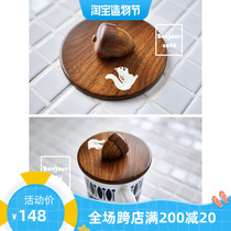 Spot Japan imported hand-made cup lid Walnut solid wooden shell inlaid Rabbit squirrel Chestnut pine cone coaster