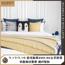 Penguin modern ins wind blue cute pillow cotton pure cotton bedding four-piece set of model room children