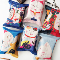 Japanese style and style lucky cat cotton linen paper towel set cloth bag napkin carton living room paper drawing set cartoon living room