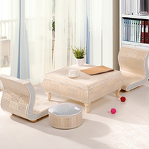 Straw woven bamboo woven Japanese solid wood window table small tatami tea table window sill short square kang table floating window table coffee table table