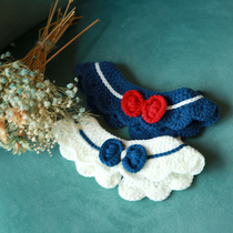 Cat handmade bib Knitted wool crochet collar Bell bib British cute Dog jewelry Teddy English short