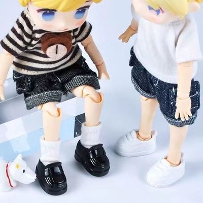 taobao agent OB11 baby shoe magnet shoe leather shoes DDF dot small noisy yomy body use baby shoes magnet shoe uniform student shoes