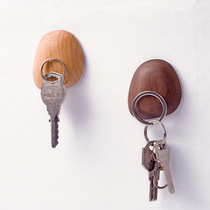 Key storage hook Black walnut creative entrance door creative magnetic free hole-free door sticky hook on the back wall