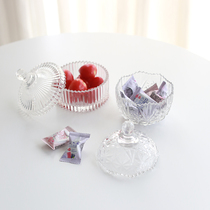 European glass sugar jar with lid lead-free transparent jewelry box fruit bowl candy jar sugar jar seasoning jar
