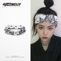 Hair band female ins hipster hiphop retro Net red cashew flower hair band Sports headscarf sweat hair card head cover tide tide