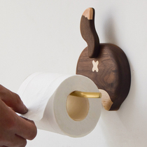 Solid Wood brass roll paper holder creative dog butt tissue rack Simple wooden home toilet toilet rack