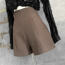 High-waisted black suit shorts womens autumn brown trousers thin slim slim simple white wide leg pants