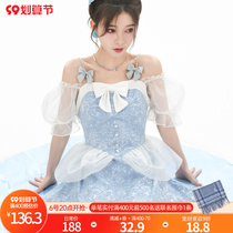 Original Mori female tribe heavy industry relief design sense waist princess skirt word collar off-the-shoulder puff dress sweet
