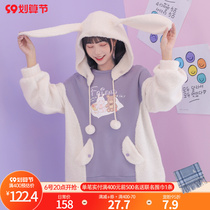 Original Sen female tribe stitching cute wind plus velvet jk sweatshirt foreign style soft sister lazy loose new winter clothes