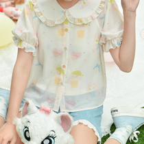 Original Mori girl tribe cute soft girl sweet girly style shirt doll collar chiffon shirt puff sleeve top summer