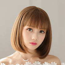 Wig female short hair full headgear straight hair bobo head air qi bangs pear flower head realistic fake hair wig set