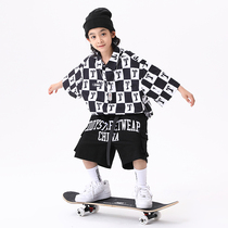EDDY original boys T-shirt hip hop hip-hop hip-hop competition suit fashion suit loose Polo shirt plaid loose performance suit