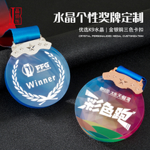 Color Crystal medals listed custom games marathon event competition color printing medals customized free lettering