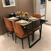 Post-modern minimalist Hermes orange dining table and chair combination Italian fashion light luxury model room rectangular dining table Restaurant