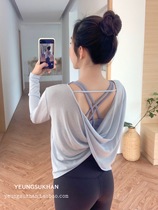 YEUNGSUKHAN BUTTERFLY BEAUTY back BLOUSE * Spring and summer backless yoga top female hollow elegant sports long-sleeved